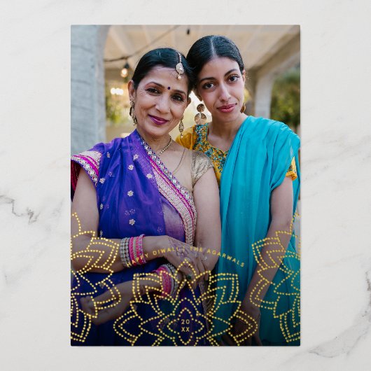 Lotus Happy Diwali Holiday Foto Gold Karte (Vorderseite)