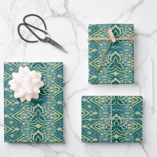 Lotus Ikat Muster - Der weiße Lotus Geschenkpapier Set (Vorderseite)