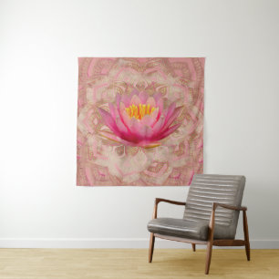 Lotus im Mandala-Aquarell-Gold und im Pastellrosa Wandteppich