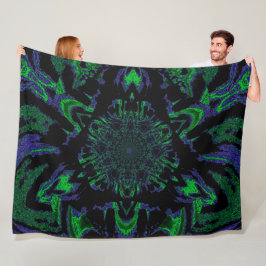 Lotus in Green und Blue Satin Fleece Blanket