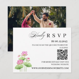 Lotus Indische Hochzeit RSVP-Karte mit QR-Code RSVP Karte