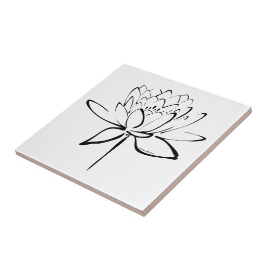 Lotus-Kalligraphie (Schwarzes) Fliese (Seite)