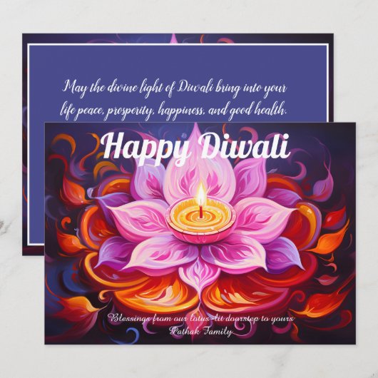 Lotus Lantern Light Diwali Card Einladung (Vorne/Hinten)