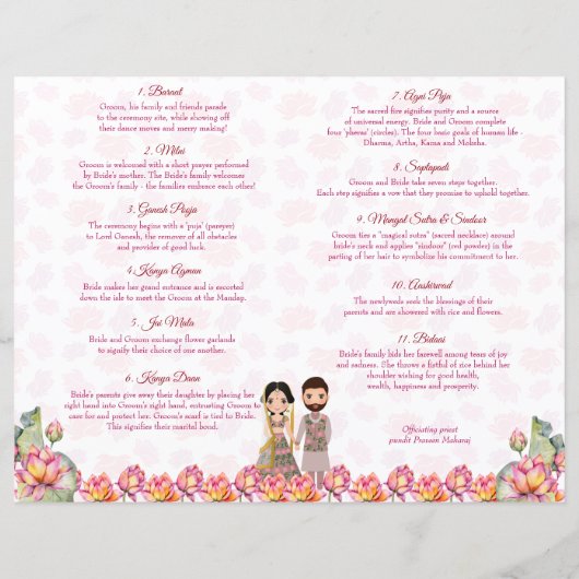 Lotus lanterns Indian Hochzeitsrituals Programm (Rückseite)