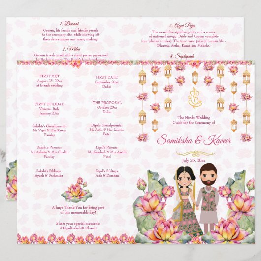 Lotus lanterns Indian Hochzeitsrituals Programm (Vorne/Hinten)