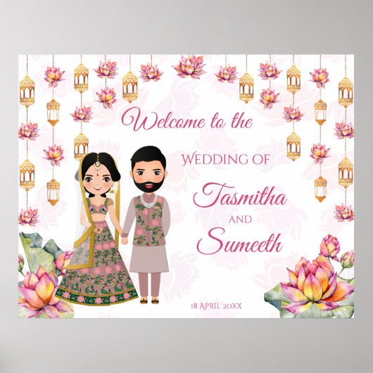 Lotus lanterns indische Hochzeit personalisierter Poster (Vorne)