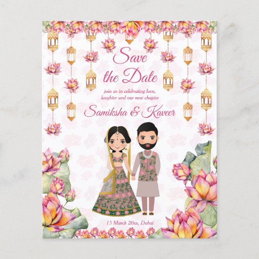 Lotus lanterns indische Hochzeit speichern das Dat (Vorderseite)