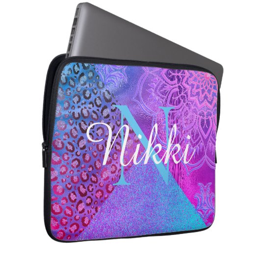 Lotus Leopard Monogram Laptop S Laptopschutzhülle (Vorne Rechts)