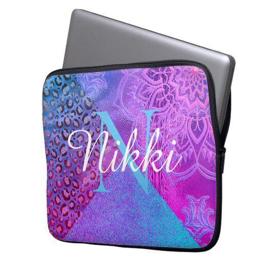 Lotus Leopard Monogram Laptop S Laptopschutzhülle (Vorderseite Links)