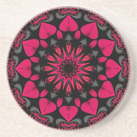 Lotus Liebe Mandala Pink Black Getränkeuntersetzer (Vorne)