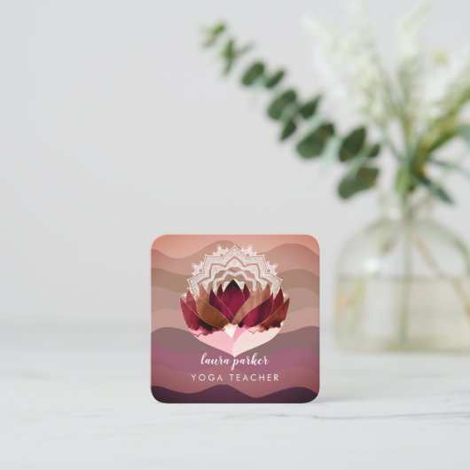 Lotus Lila Mandala Meditation Yoga Boho Quadratische Visitenkarte (Stehend Vorderseite)