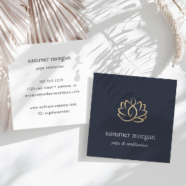 Lotus-Logo für Navy und Gold | Yoga Medizin Wellne Quadratische Visitenkarte