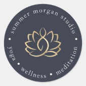 Lotus-Logo für Navy und Gold | Yoga Wellness Welln Runder Aufkleber (Vorderseite)