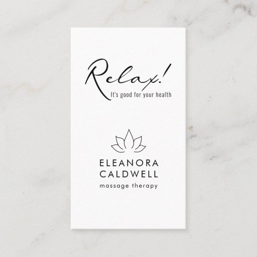 Lotus-Lotus-Logo für Massage Therapy Schwarz und W Visitenkarte (Vorderseite)