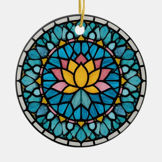 Lotus-Mandala-Buntglas Keramik Ornament (Vorne)