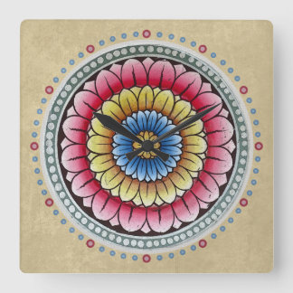 Lotus Mandala Clock Quadratische Wanduhr