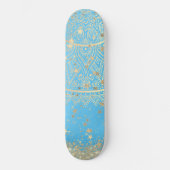 Lotus Mandala Glitzer Gold Stars auf Türkis Skateboard (Vorderseite)