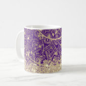 Lotus Mandala Gold Stars auf Lila Kaffeetasse (Vorderseite Links)