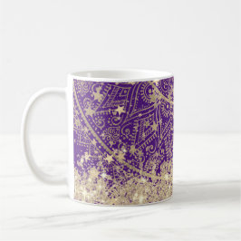 Lotus Mandala Gold Stars auf Lila Kaffeetasse