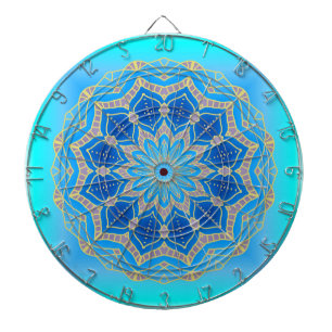 Lotus mandala in Türkis und Blau Dartscheibe