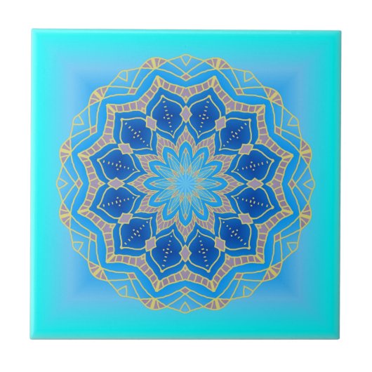 Lotus mandala in Türkis und Blau Fliese (Vorderseite)