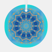 Lotus mandala in Türkis und Blau Ornament Aus Glas (Rückseite)
