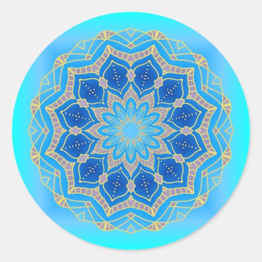Lotus mandala in Türkis und Blau Runder Aufkleber (Vorderseite)
