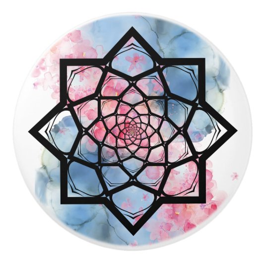 Lotus Mandala Keramikknauf (Vorderseite)