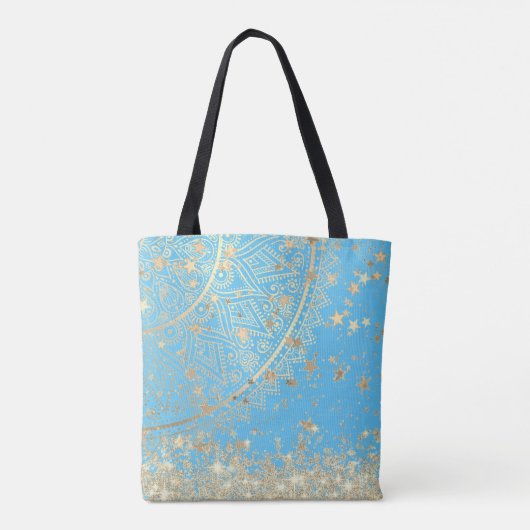 Lotus Mandala mit Gold Stars auf Türkis Tasche (Rückseite)