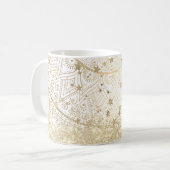 Lotus Mandala mit Gold Stars Glitzer auf Weiß Kaffeetasse (Vorderseite Links)