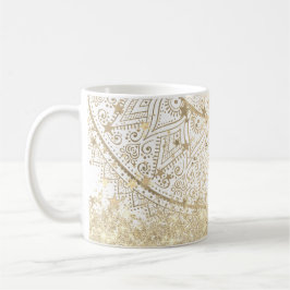 Lotus Mandala mit Gold Stars Glitzer auf Weiß Kaffeetasse