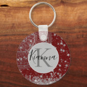 Lotus Mandala mit Silver Stars on Red Personalize Schlüsselanhänger (Vorderseite)