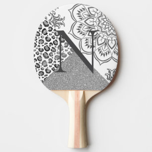 Lotus Mandala Silver Leopard Glitzer Monogram Tischtennis Schläger