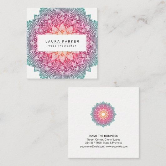 Lotus Mandala Yoga Dozentin für Medizin Holistik Quadratische Visitenkarte (Vorne/Hinten)