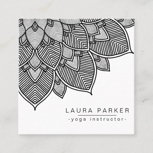 Lotus Mandala Yoga Instructor Holistic Schwarz-wei Quadratische Visitenkarte (Vorderseite)