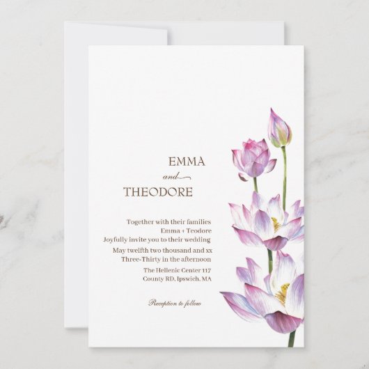 Lotus Modern Beautiful Floral Wedding Einladung (Vorderseite)