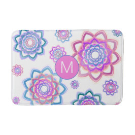 Lotus Monogram Abstrakt Pink Pastellgrün Muster Badematte