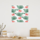 Lotus nahtloses Muster botanischer Hintergrund Poster (Küche)