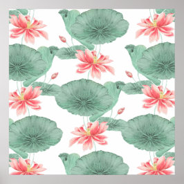 Lotus nahtloses Muster botanischer Hintergrund Poster