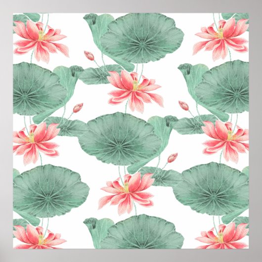 Lotus nahtloses Muster botanischer Hintergrund Poster (Vorne)