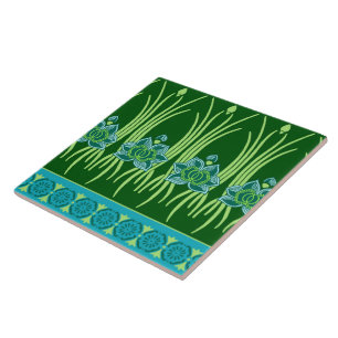 LOTUS NOUVEAU: BLAU GRÜNE SZENE FLIESE