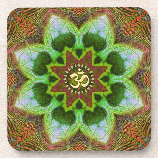 Lotus Om Mandala Geometrische Kunst: Set von 6 Jah Untersetzer (Vorderseite)
