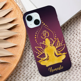 Lotus & Om - Personalisierter Name Minimalistisch iPhone 15 Hülle