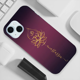 Lotus & Om - Personalisierter Name Minimalistisch iPhone 15 Hülle