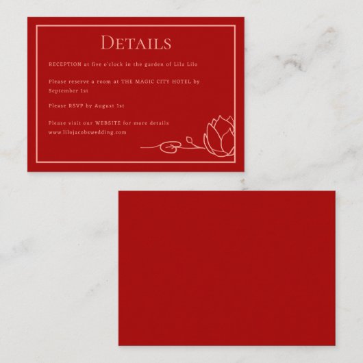 Lotus Personalisiert Wedding Details Eintrittskart Begleitkarte (Vorne/Hinten)