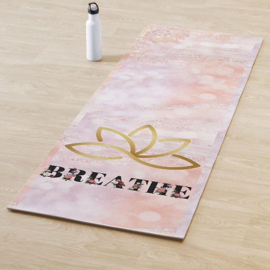 Lotus Pink Marble Typografy Glitzer Elegant Yogamatte (Beispiel)