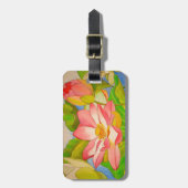 Lotus pink Wasserlilie Aquarellmalerei Gepäckanhänger (Vorderseite vertikal)