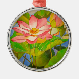 Lotus pink Wasserlilie Aquarellmalerei Ornament Aus Metall
