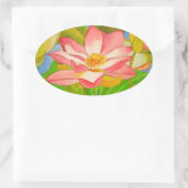 Lotus pink Wasserlilie Aquarellmalerei Ovaler Aufkleber (Tasche)