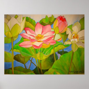 Lotus pink Wasserlilie Aquarellmalerei Poster